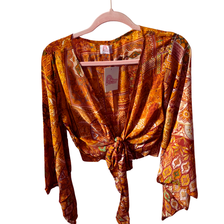 Demi Kimono 70% VRAIE SOIE ORANGE *(Manche bohème)