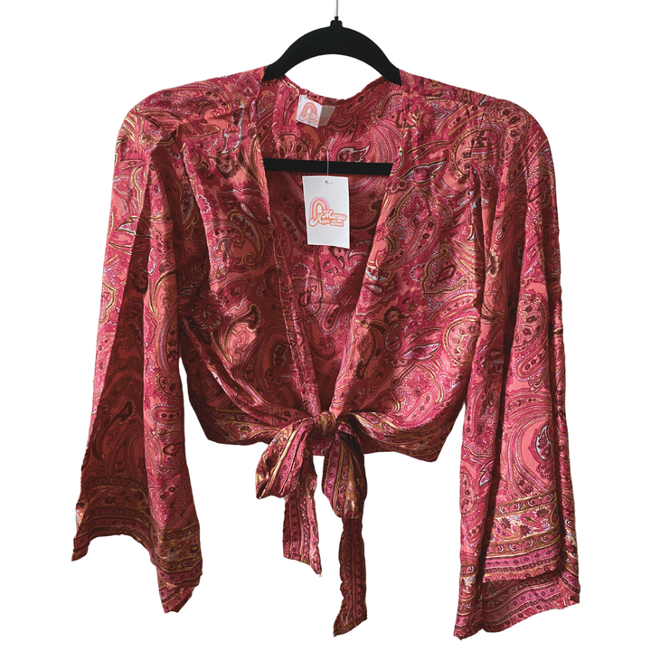 Demi Kimono 70% VRAIE SOIE ROUGE *(Manche bohème)