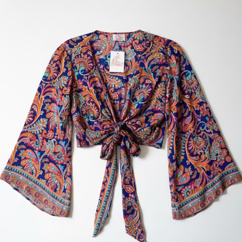 Demi Kimono 70% VRAIE SOIE BLEU MARIN