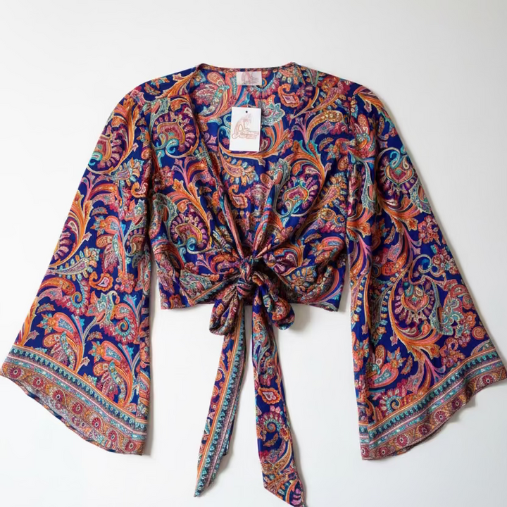 Demi Kimono 70% VRAIE SOIE BLEU MARIN