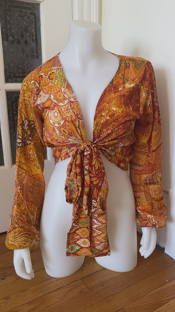 Demi Kimono 70% VRAIE SOIE ORANGE *(Manche bohème)